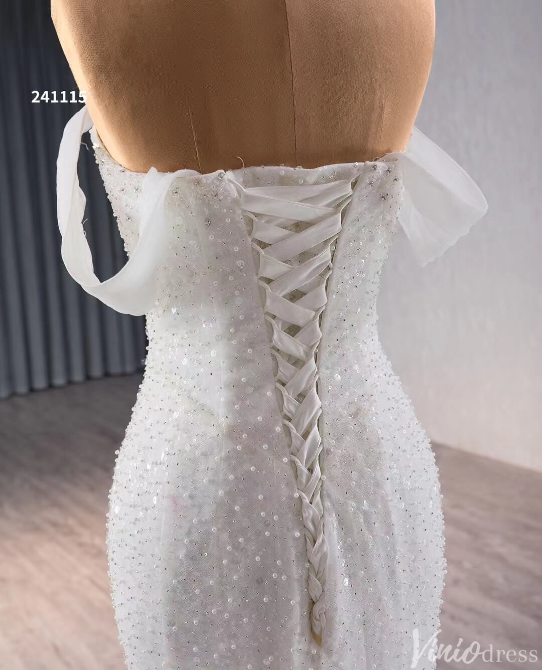 Glittery Beaded Mermaid Wedding Dresses Off the Shoulder 241115-wedding dresses 2025 -Viniodress-Ivory-Custom Size-
