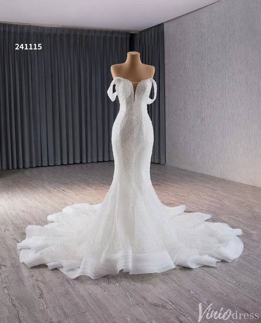 Glittery Beaded Mermaid Wedding Dresses Off the Shoulder 241115-wedding dresses 2025 -Viniodress-Ivory-Custom Size-