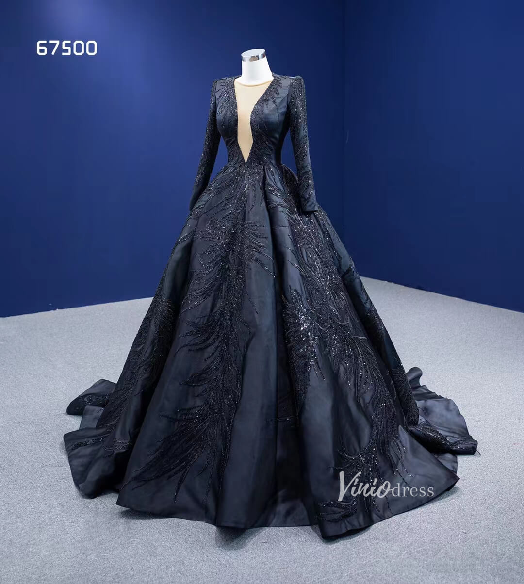 black evening dresses for weddings Glittery Black Wedding Dress Vintage Prom Ball Gown Long Sleeve 67500 –  Viniodress