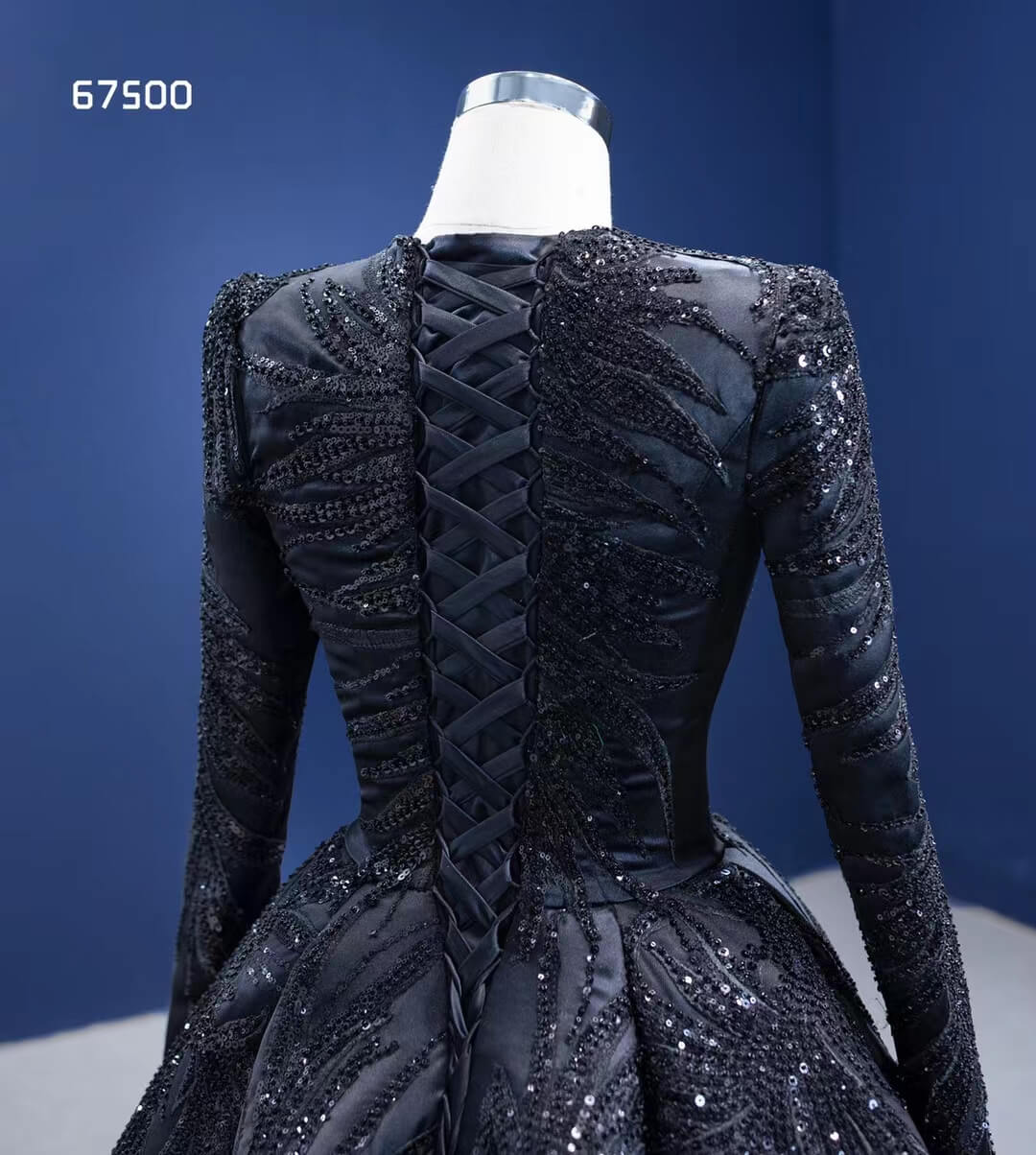 Glittery Black Wedding Dress Vintage Prom Ball Gown Long Sleeve 67500-prom dresses 2025 -Viniodress-Black-Custom Size-