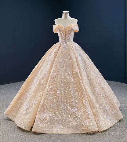 Glittery Champagne Quinceanera Dresses Off the Shoulder Prom Dress FD2432 viniodress-Quinceanera Dresses 2025 -Viniodress-As Picture-Custom Size-