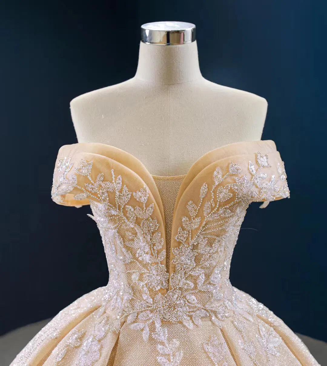 Glittery Champagne Quinceanera Dresses Off the Shoulder Prom Dress FD2432 viniodress-Quinceanera Dresses 2025 -Viniodress-As Picture-Custom Size-
