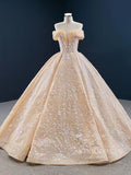 Prom Dress 2025 Glittery Champagne Quinceanera Dresses Off the Shoulder Prom Dress FD2432 viniodress-unique Quinceanera Dresses-As Picture-Custom Size-Viniodress