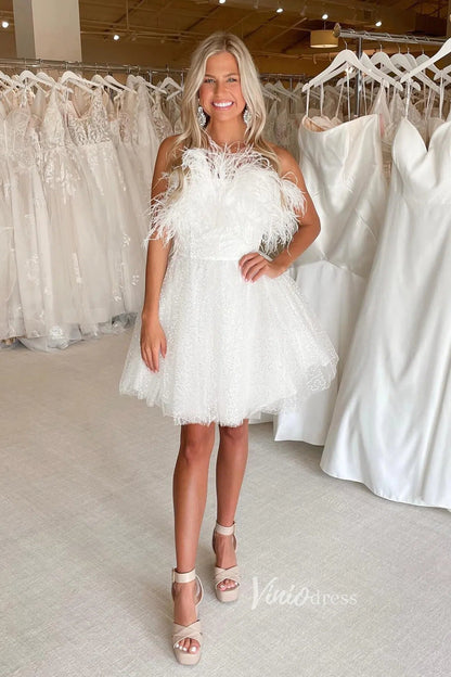Glittery Feather Cocktail Dress Black Sequin Hoco Dresses SD1460-Homecoming Dresses 2025 -Viniodress-Ivory-Custom Size-