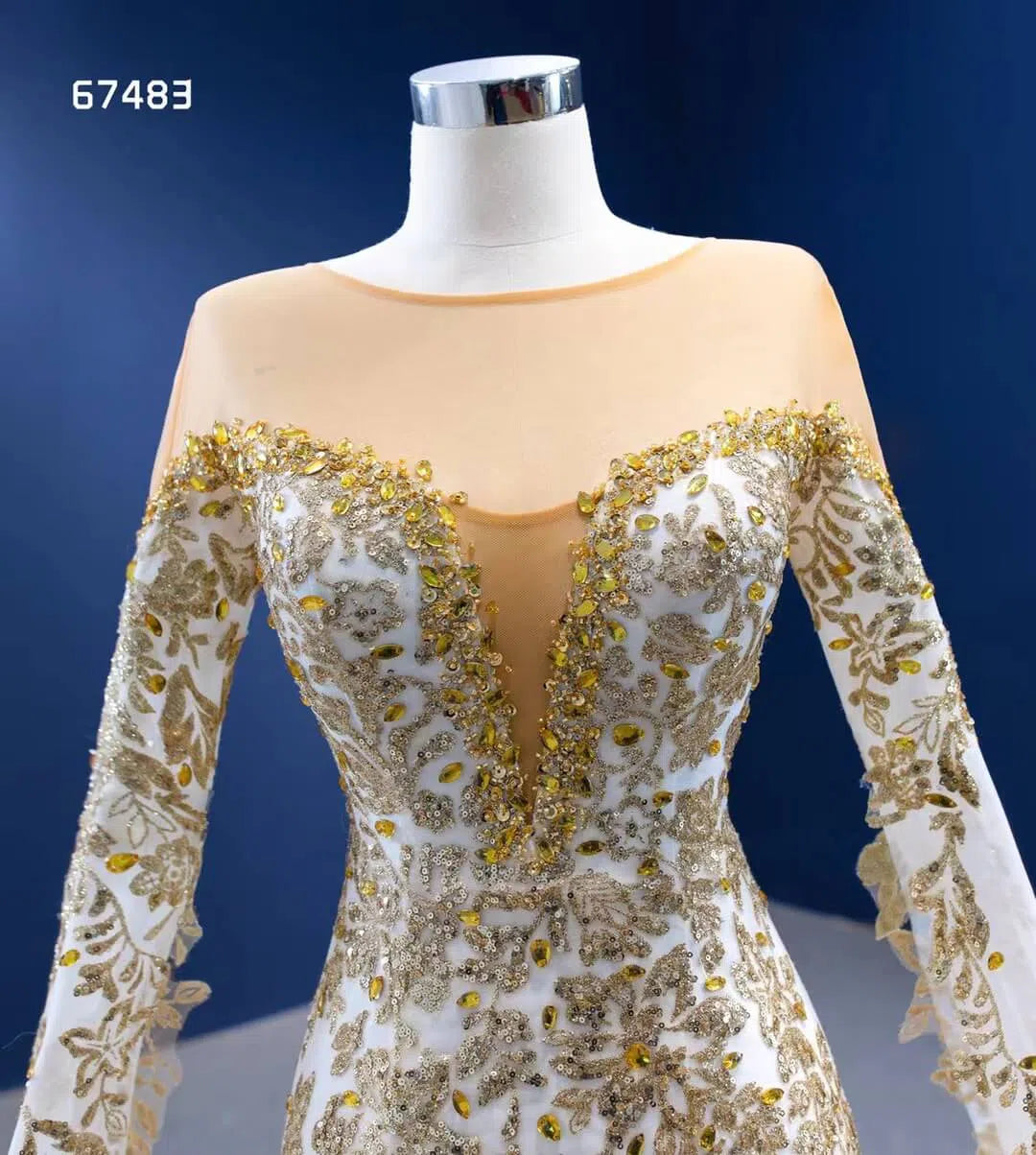 Glittery Gold Mermaid Pageant Gown Green Cape Sleeve Wedding Dress 67483-wedding dresses 2025 -Viniodress-Green-Custom Size-