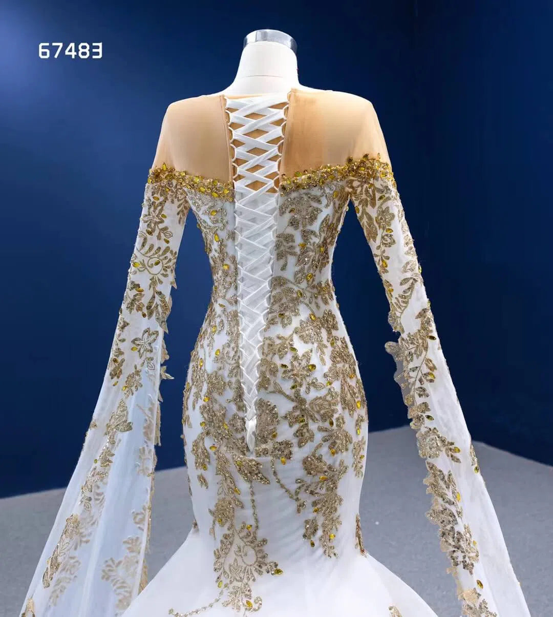 Glittery Gold Mermaid Pageant Gown Green Cape Sleeve Wedding Dress 67483-wedding dresses 2025 -Viniodress-Green-Custom Size-