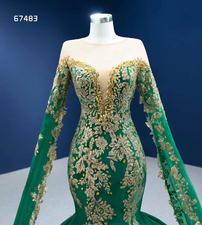Glittery Gold Mermaid Pageant Gown Green Cape Sleeve Wedding Dress 67483-wedding dresses 2025 -Viniodress-Green-Custom Size-
