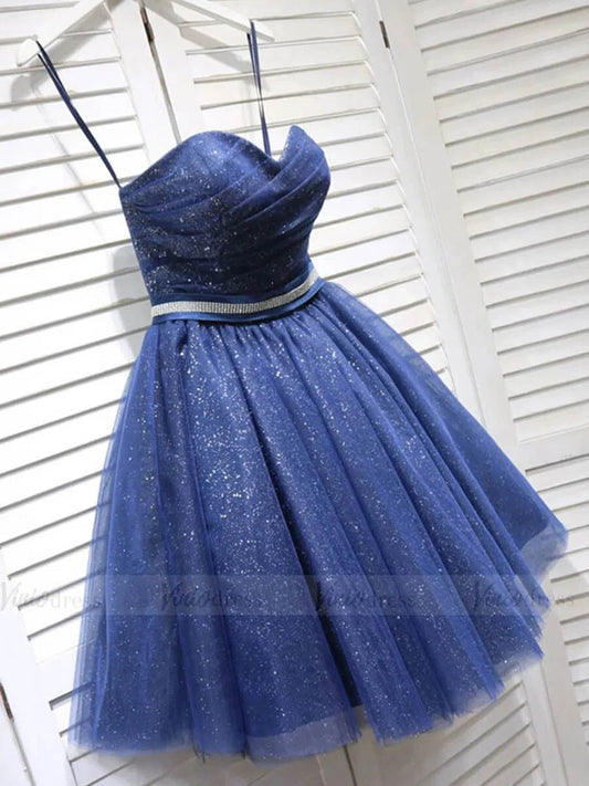 Glittery Navy Blue Strapless Homecoming Dresses SD1214-Homecoming Dresses 2025 -Viniodress-Navy Blue-Custom Size-