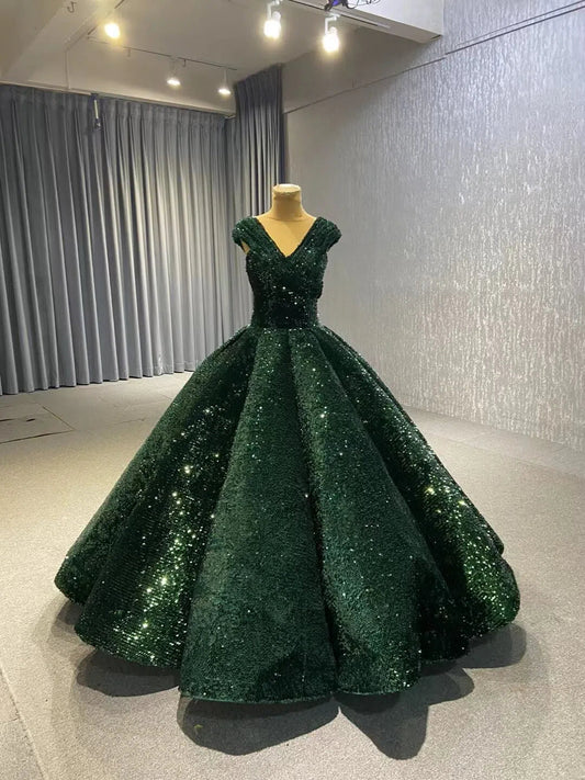 Glittery Sequin Gold Ball Gown Golden Wedding Dresses 66567 viniodress-Quinceanera Dresses 2025 -Viniodress-Gold-Custom Size-