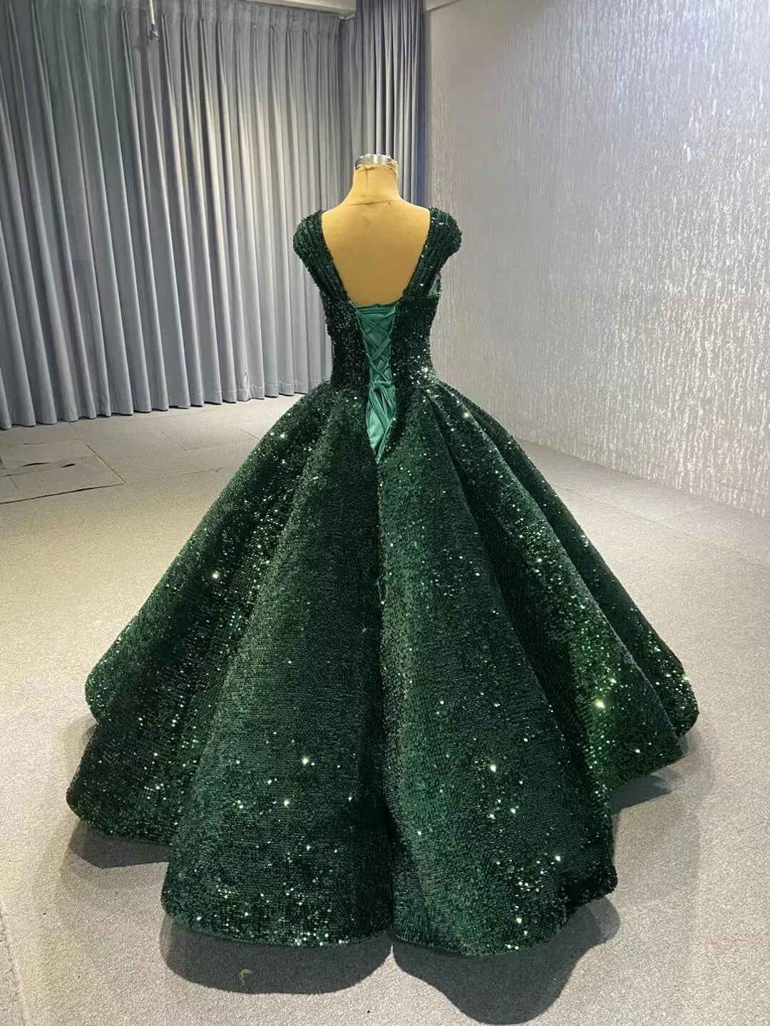 Glittery Sequin Gold Ball Gown Golden Wedding Dresses 66567 viniodress-Quinceanera Dresses 2025 -Viniodress-Red-Custom Size-