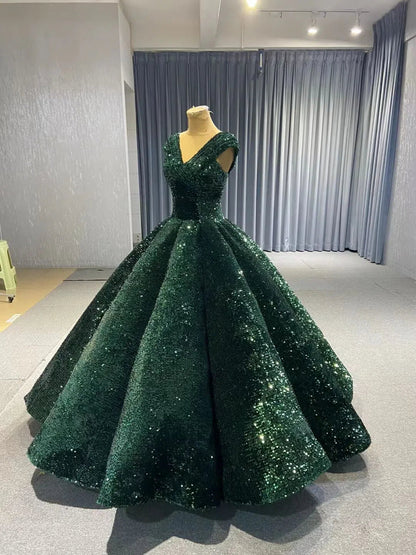 Glittery Sequin Gold Ball Gown Golden Wedding Dresses 66567 viniodress-Quinceanera Dresses 2025 -Viniodress-Red-Custom Size-