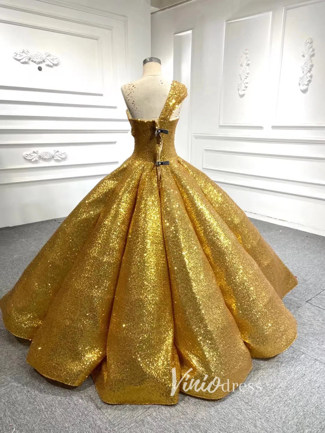 Prom Dress 2025 Glittery Sequin Gold Ball Gown Golden Wedding Dresses 66567 viniodress-unique Quinceanera Dresses-Red-Custom Size-Viniodress