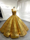 Glittery Sequin Gold Ball Gown Golden Wedding Dresses 66567 viniodress-Quinceanera Dresses-Viniodress-Viniodress