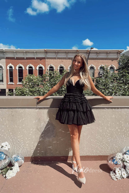 Glittery Tulle Homecoming Dresses A-line Tiered Short Graduation Dress SD1529-Homecoming Dresses 2025 -Viniodress-Pink-Custom Size-