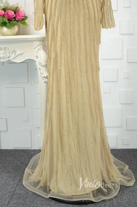 Gold Beaded 20s Party Dress Sheath Prom Dresses FD1427-prom dresses-Viniodress-Viniodress