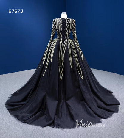Gold Beaded Black Wedding Dresses with Detachable Overskirt 67573-wedding dresses 2025 -Viniodress-Black-Custom Size-