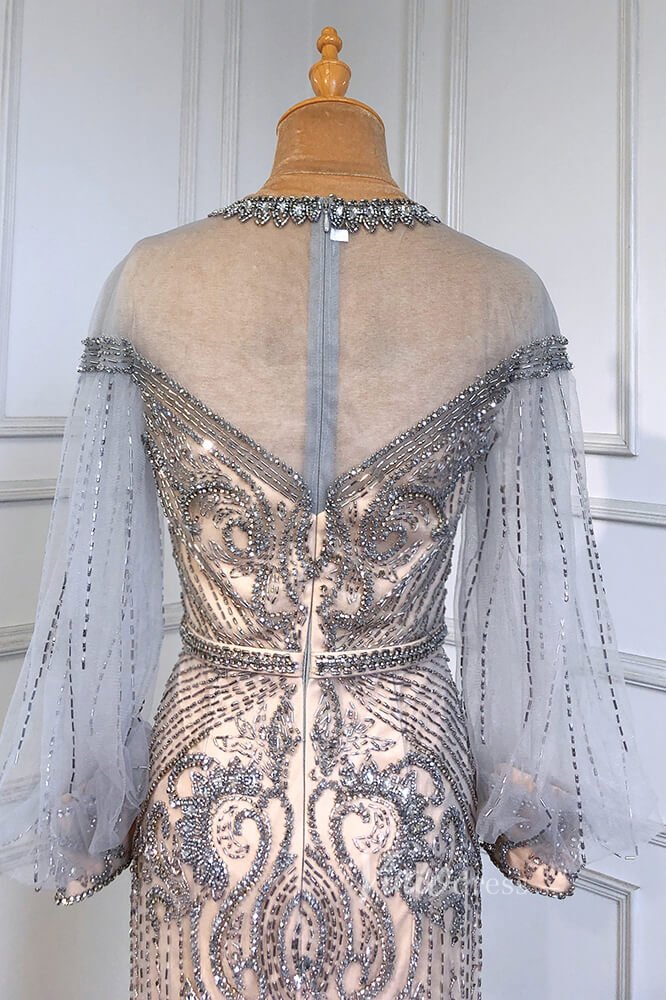 Gold Beaded Evening Dresses Sheath Long Puffed Sleeve Pageant Dress FD3016-Evening Dresses 2025 -Viniodress-Gold-US 2-