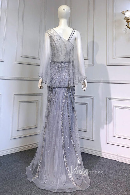 Gold Beaded Evening Dresses Sheath Long Sleeve Pageant Dress FD3015-Evening Dresses 2025 -Viniodress-Gold-US 2-