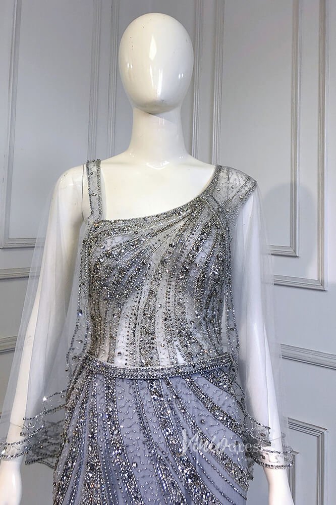 Gold Beaded Evening Dresses Sheath Long Sleeve Pageant Dress FD3015-Evening Dresses 2025 -Viniodress-Gold-US 2-