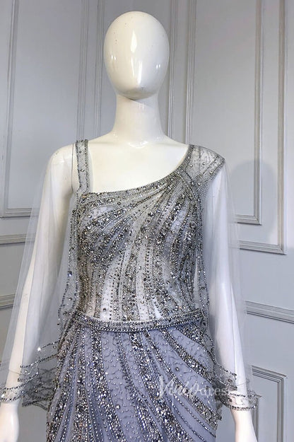 Gold Beaded Evening Dresses Sheath Long Sleeve Pageant Dress FD3015-Evening Dresses 2025 -Viniodress-Gold-US 2-