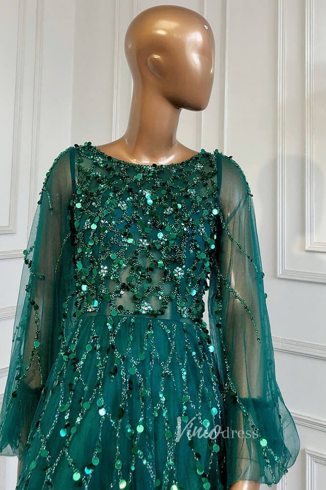Gold Beaded Long Sleeve Evening Dresses A-Line Boat Neck Pageant Dress – Viniodress Gold Beaded Long Sleeve Evening Dresses A-Line Boat Neck Pageant Dress – Viniodress