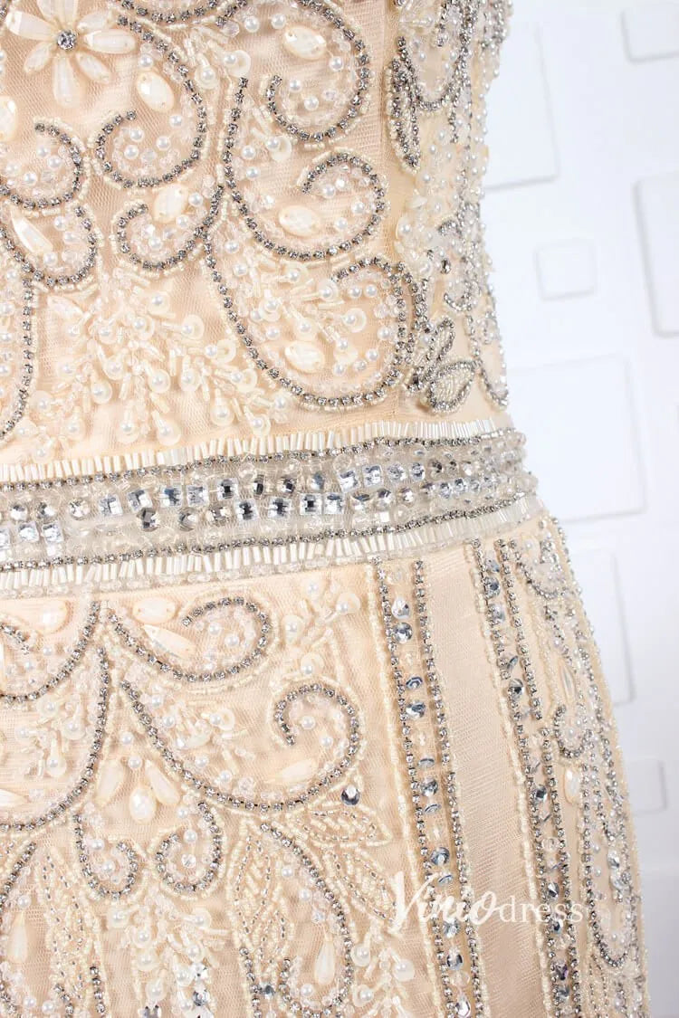 Gold Beaded Prom Dresses Sheath Formal Evening Dress FD2820-Evening Dresses 2025 -Viniodress-Gold-US 2-