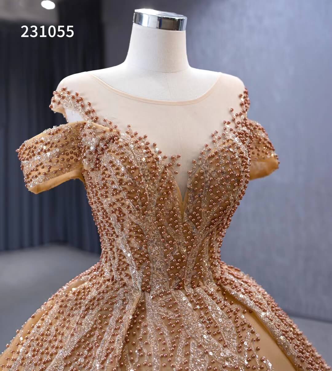 Gold Beaded Tiered Sweet 16 Ball Gowns Off the Shoulder Wedding Dresses 231055-Quinceanera Dresses 2025 -Viniodress-Gold-Custom Size-