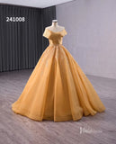 Gold Beaded Wedding Dresses Ball Gown Off the Shoulder Quinceanera Dress 241008-Quinceanera Dresses-Viniodress-Viniodress