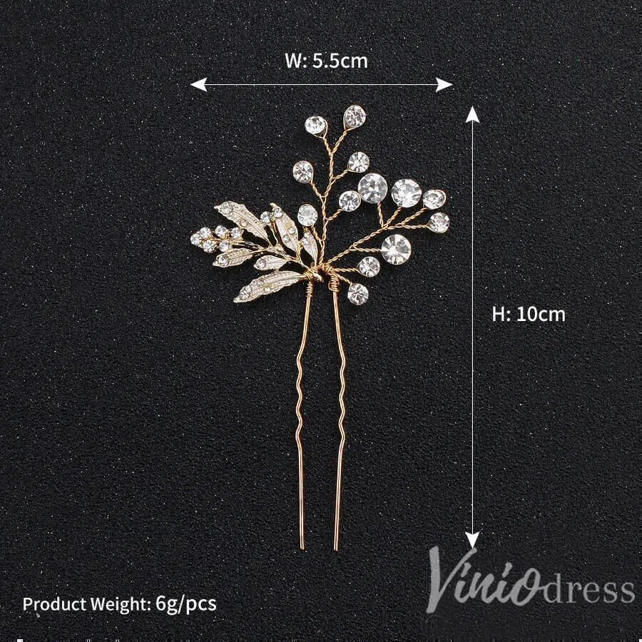 Gold Bridal Comb & Hairpins with Crystals and Metal Leaves ACC1160-Headpieces 2025 -Viniodress-Comb&Hairpins-