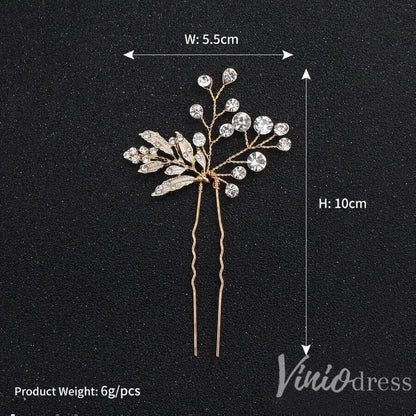 Gold Bridal Comb & Hairpins with Crystals and Metal Leaves ACC1160-Headpieces 2025 -Viniodress-Comb&Hairpins-