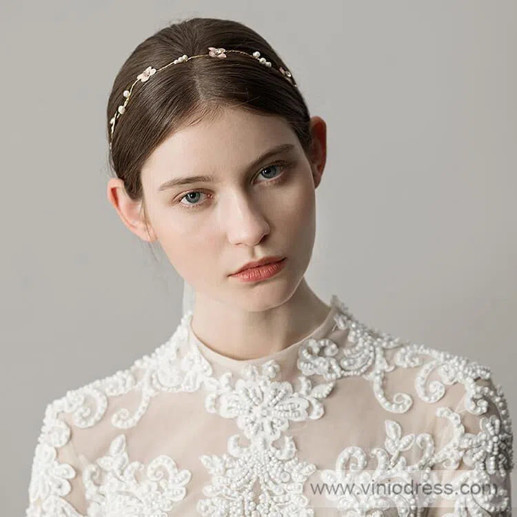 Gold Bridal Headband with Tiny Flowers Viniodress ACC1093-Headpieces 2025 -Viniodress-Gold-