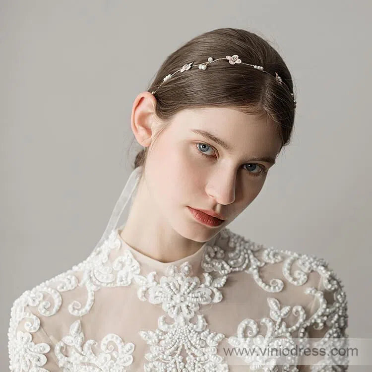 Gold Bridal Headband with Tiny Flowers Viniodress ACC1093-Headpieces 2025 -Viniodress-Silver-