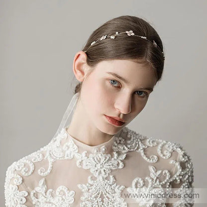Gold Bridal Headband with Tiny Flowers Viniodress ACC1093-Headpieces 2025 -Viniodress-Silver-