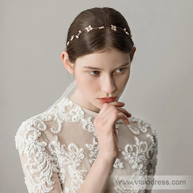 Gold Bridal Headband with Tiny Flowers Viniodress ACC1093-Headpieces-Viniodress-Viniodress