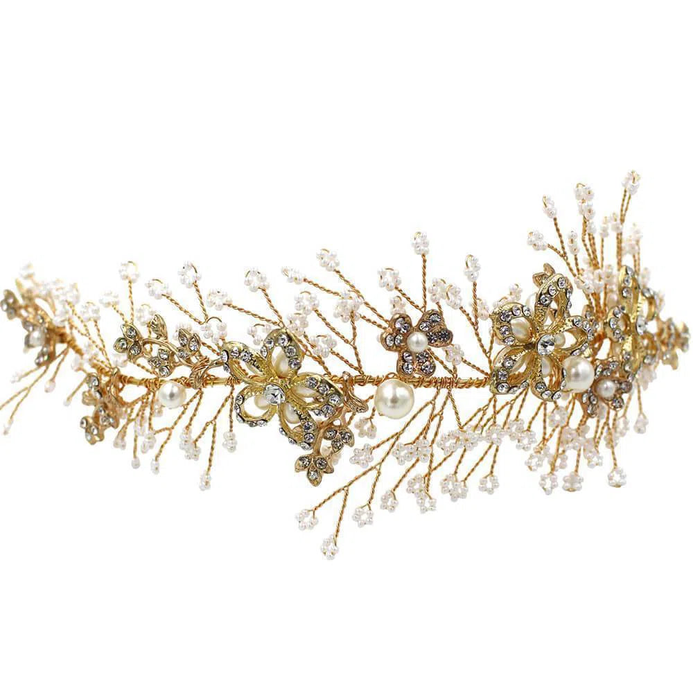 Gold Crystal and Pearl Headpiece Headband ACC1119-Headpieces 2025 -Viniodress-Gold-