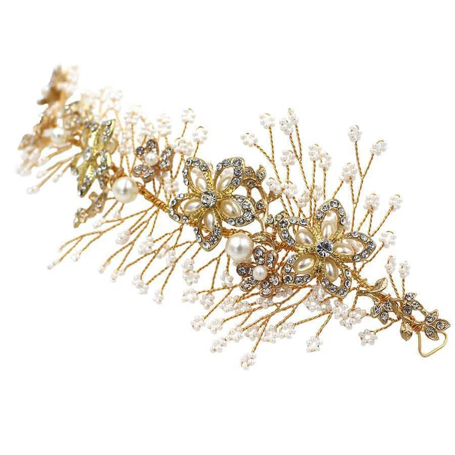 Gold Crystal and Pearl Headpiece Headband ACC1119-Headpieces-Viniodress-Gold-Viniodress