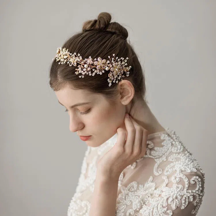 Gold Crystal and Pearl Headpiece Headband ACC1119-Headpieces-Viniodress-Gold-Viniodress