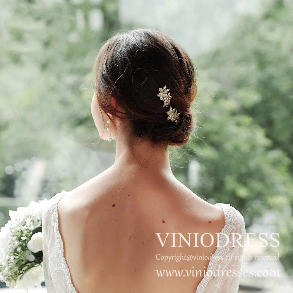 Gold Crystal Blossom Bridal Hairpins AC1024-Headpieces 2025 -Viniodress-Gold-