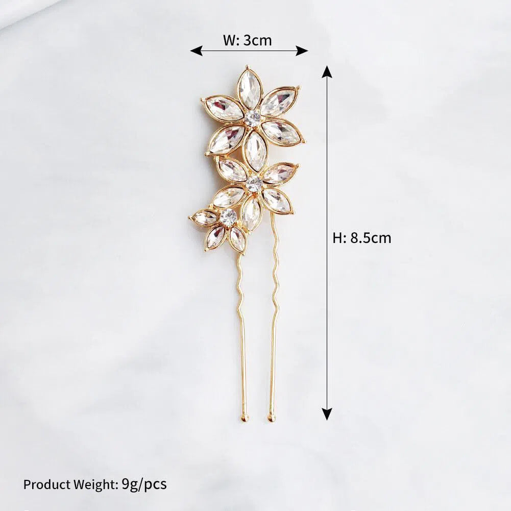 Gold Crystal Blossom Bridal Hairpins AC1024-Headpieces 2025 -Viniodress-Gold-
