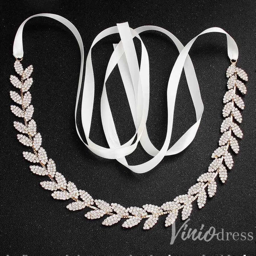 Gold Crystal Laurea Leaves Bridal Sashes Viniodress AC1046-Sashes & Belts 2025 -Viniodress-Gold-