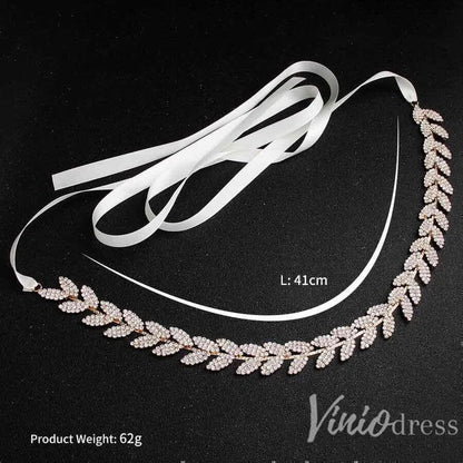 Gold Crystal Laurea Leaves Bridal Sashes Viniodress AC1046-Sashes & Belts 2025 -Viniodress-Gold-