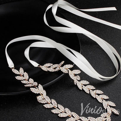 Gold Crystal Laurea Leaves Bridal Sashes Viniodress AC1046-Sashes & Belts 2025 -Viniodress-Gold-