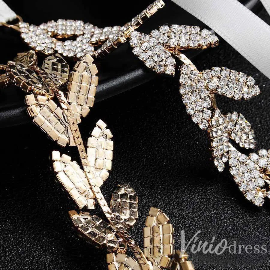 Gold Crystal Laurea Leaves Bridal Sashes Viniodress AC1046-Sashes & Belts 2025 -Viniodress-Gold-