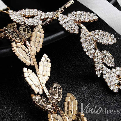Gold Crystal Laurea Leaves Bridal Sashes Viniodress AC1046-Sashes & Belts 2025 -Viniodress-Gold-