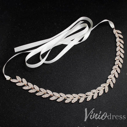 Gold Crystal Laurea Leaves Bridal Sashes Viniodress AC1046-Sashes & Belts 2025 -Viniodress-Gold-