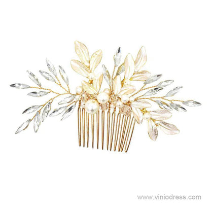 Gold Crystals Pearls Hairpins and Combs Viniodress ACC1134-Headpieces 2025 -Viniodress-Comb-