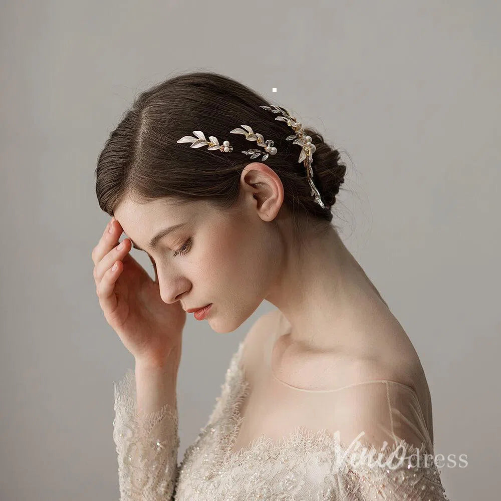 Gold Crystals Pearls Hairpins and Combs Viniodress ACC1134-Headpieces 2025 -Viniodress-Comb&Hairpins-