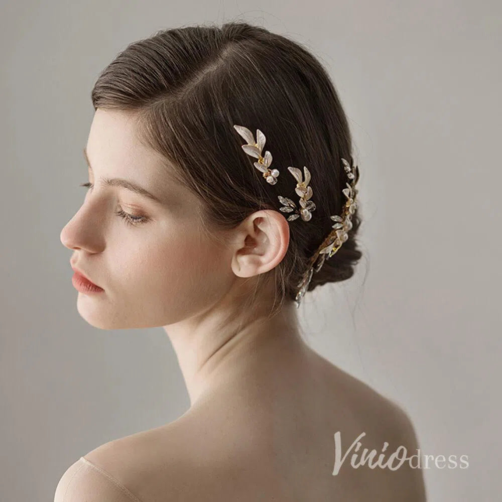 Gold Crystals Pearls Hairpins and Combs Viniodress ACC1134-Headpieces-Viniodress-Viniodress