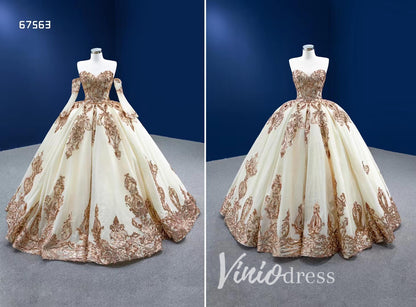 Gold Debut Ball Gown Cinderella Sweet 16 Dress Wedding Dresses 67563-Quinceanera Dresses 2025 -Viniodress-Gold-Custom Size-