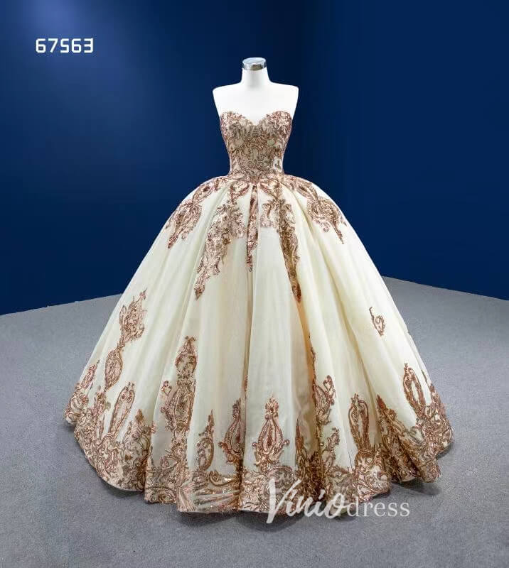 Gold Debut Ball Gown Cinderella Sweet 16 Dress Wedding Dresses 67563-Quinceanera Dresses 2025 -Viniodress-Gold-Custom Size-